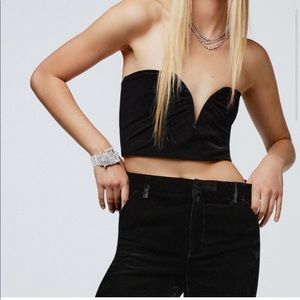 Zara black velvet plunge crop top